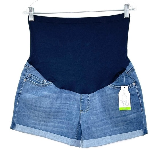 NWT Time and Tru Maternity Roll Cuff Blue Medium Wash Denim Shorts Sz M - Picture 5 of 7